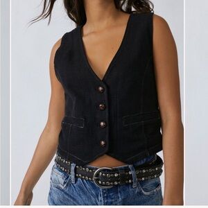 Free People Black Linen Blend Vest
